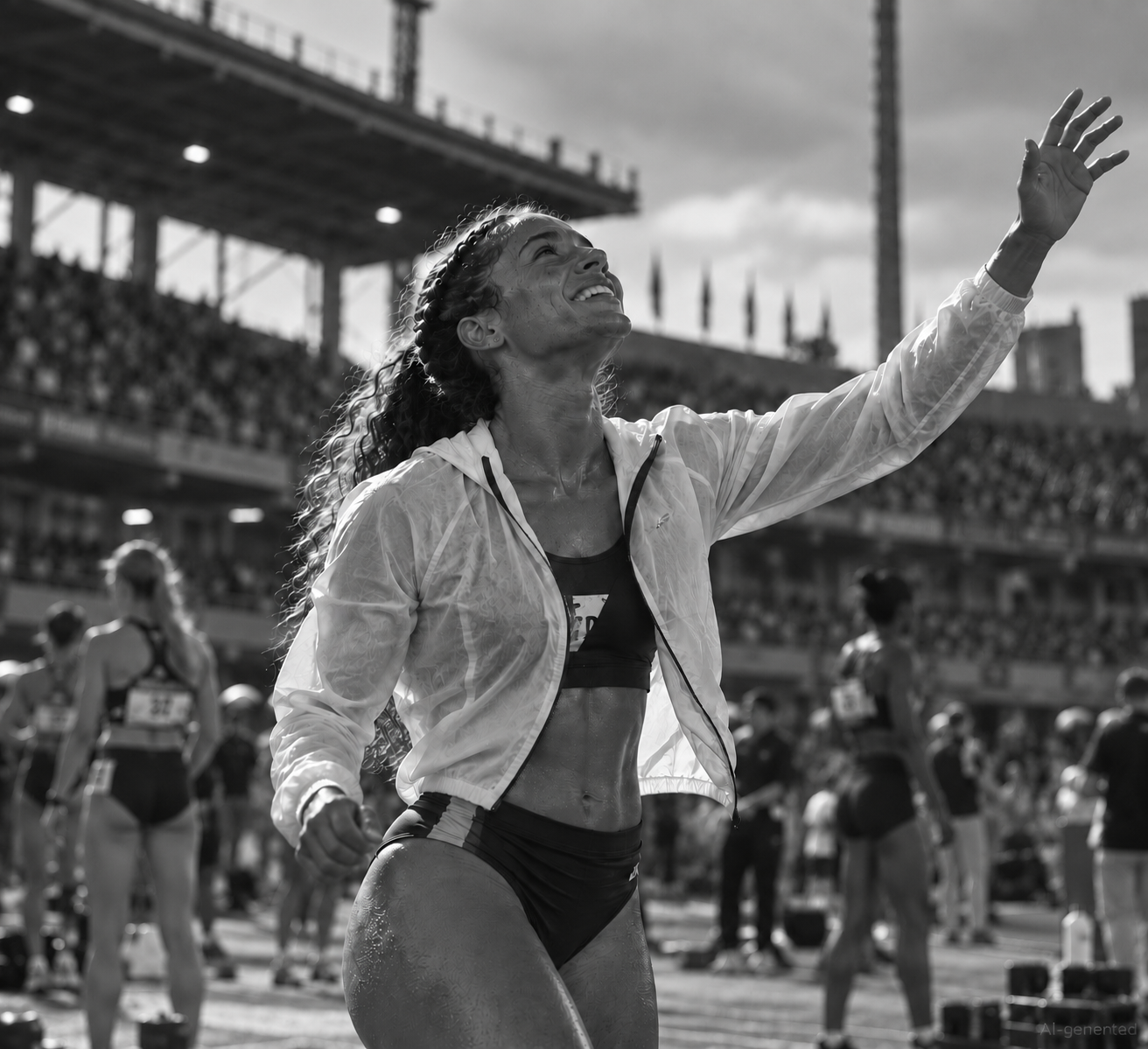 Athletin nach dem Wettkampf im Stadion